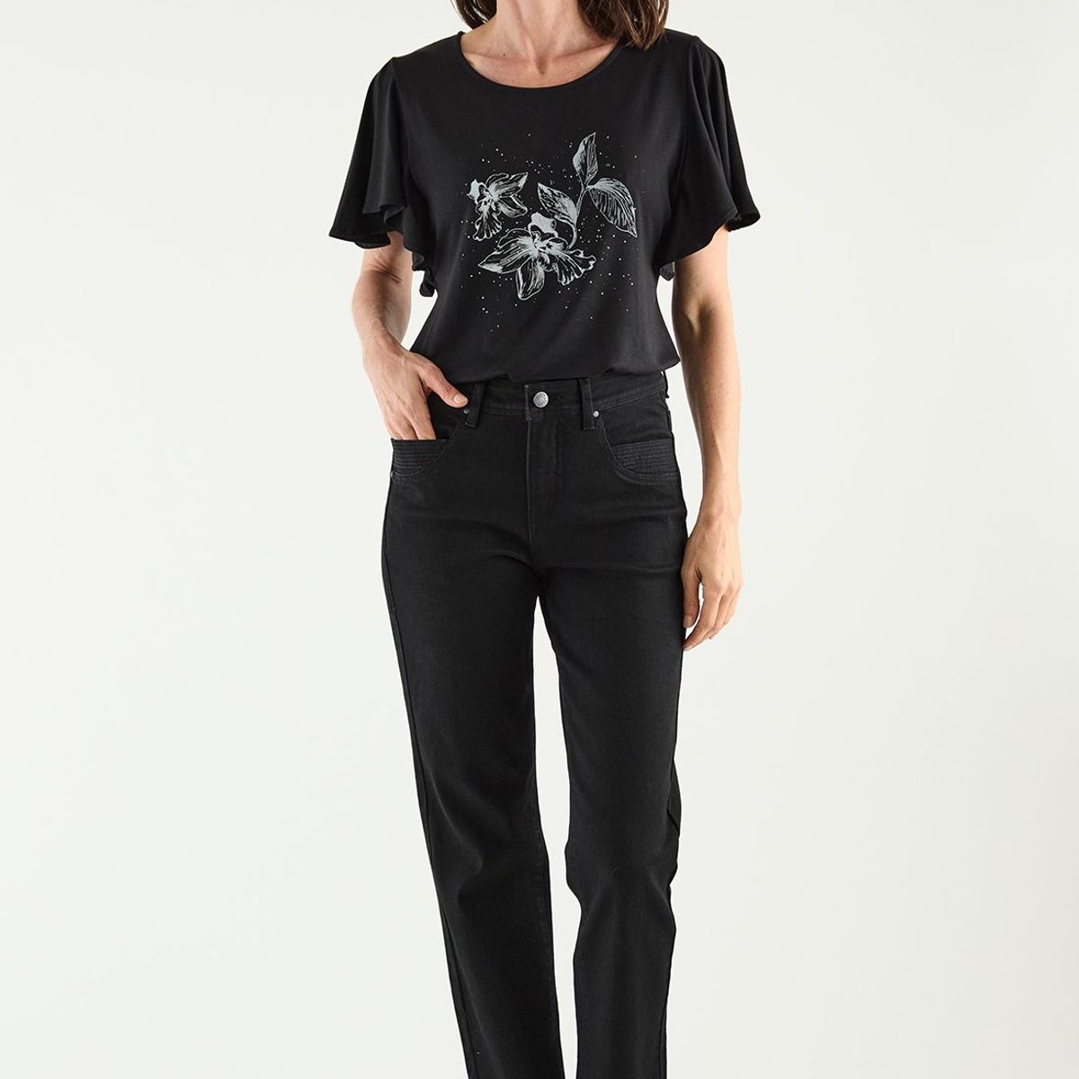 MA GRIFFE - Polera Manga Corta Negro Mujer Magriffe