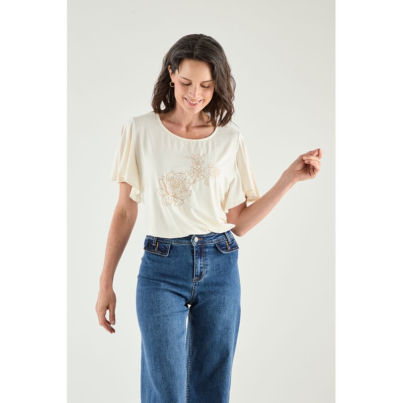 MA GRIFFE - Polera Manga Corta Crudo Mujer Magriffe