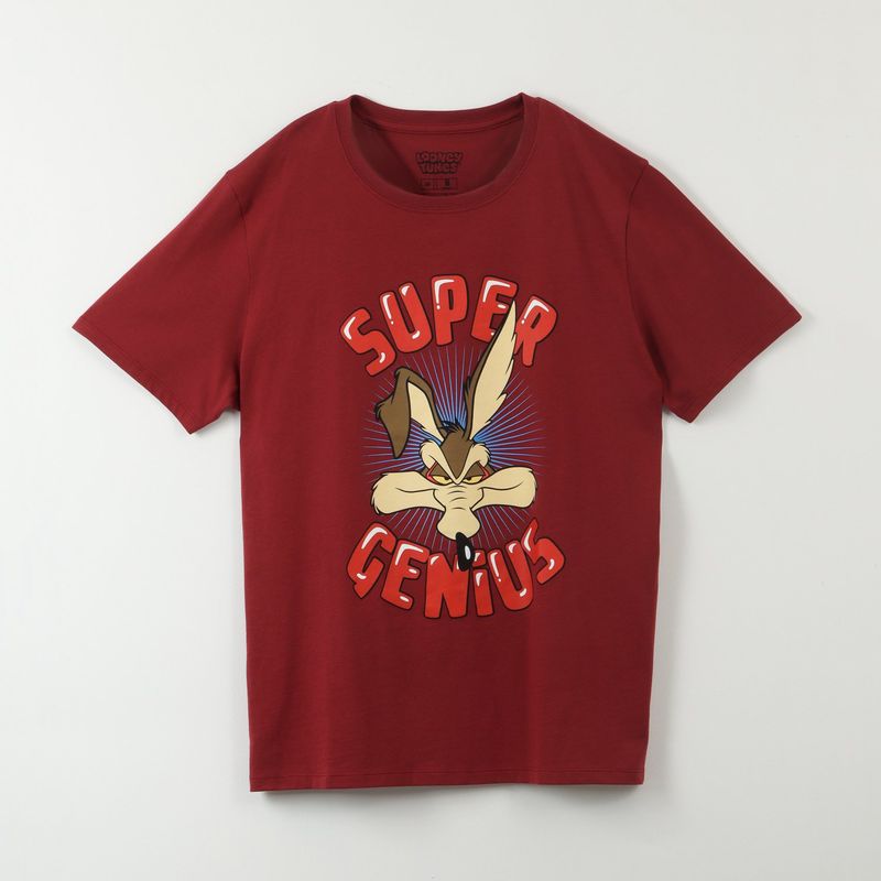 WARNER BROS - Polera Manga Corta Hombre Super Genius Burdeo Looney Tunes