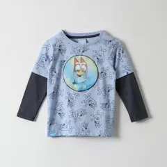 BLUEY - Polera Manga Larga Niño Lenticular Celeste