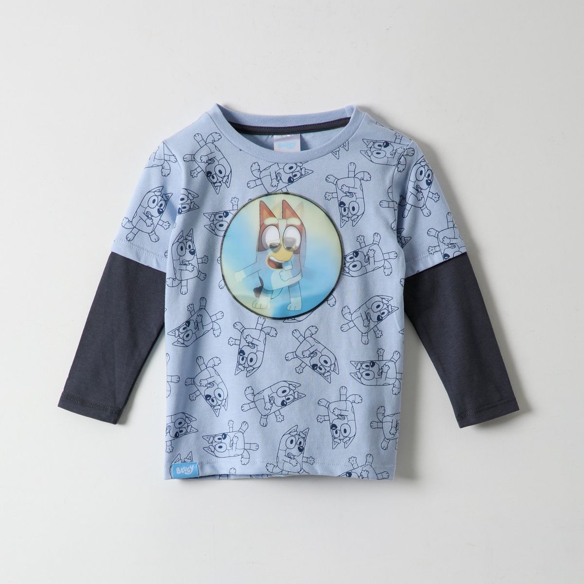 BLUEY - Polera Manga Larga Niño Lenticular Celeste Bluey