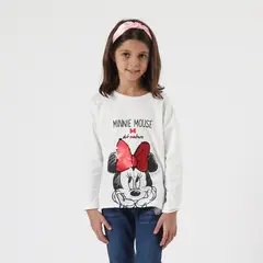 DISNEY - Polera Manga Larga Niña Minnie Dot Couture Blanco