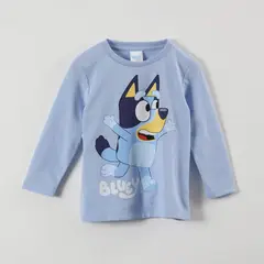 BLUEY - Polera Manga Larga Niño Flying Celeste