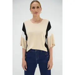 MA GRIFFE - Polera Manga Larga Beige Mujer Magriffe