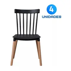 TODODESCUENTO - Pack 4 Sillas Windsor Comedor, Terraza, Restaurant- Negro