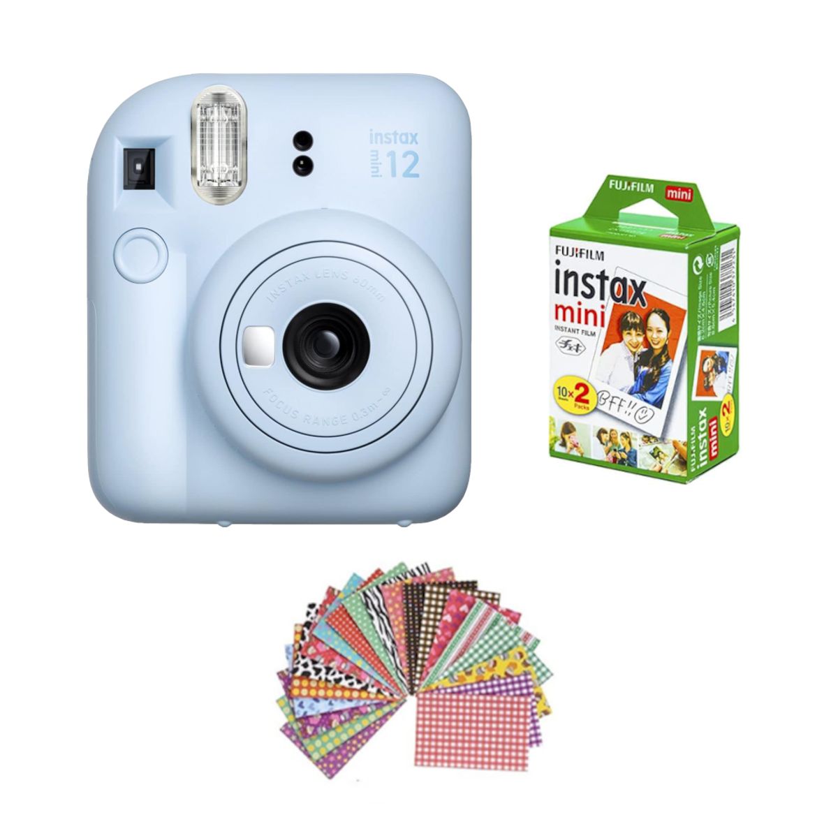 FUJIFILM - SET CÁMARA FUJIFILM INSTAX MINI 12 + 20 PELÍCULAS + MARCOS ADHESIVOS