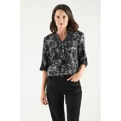 MA GRIFFE - Blusa Lyocell Estampada Negro Magriffe