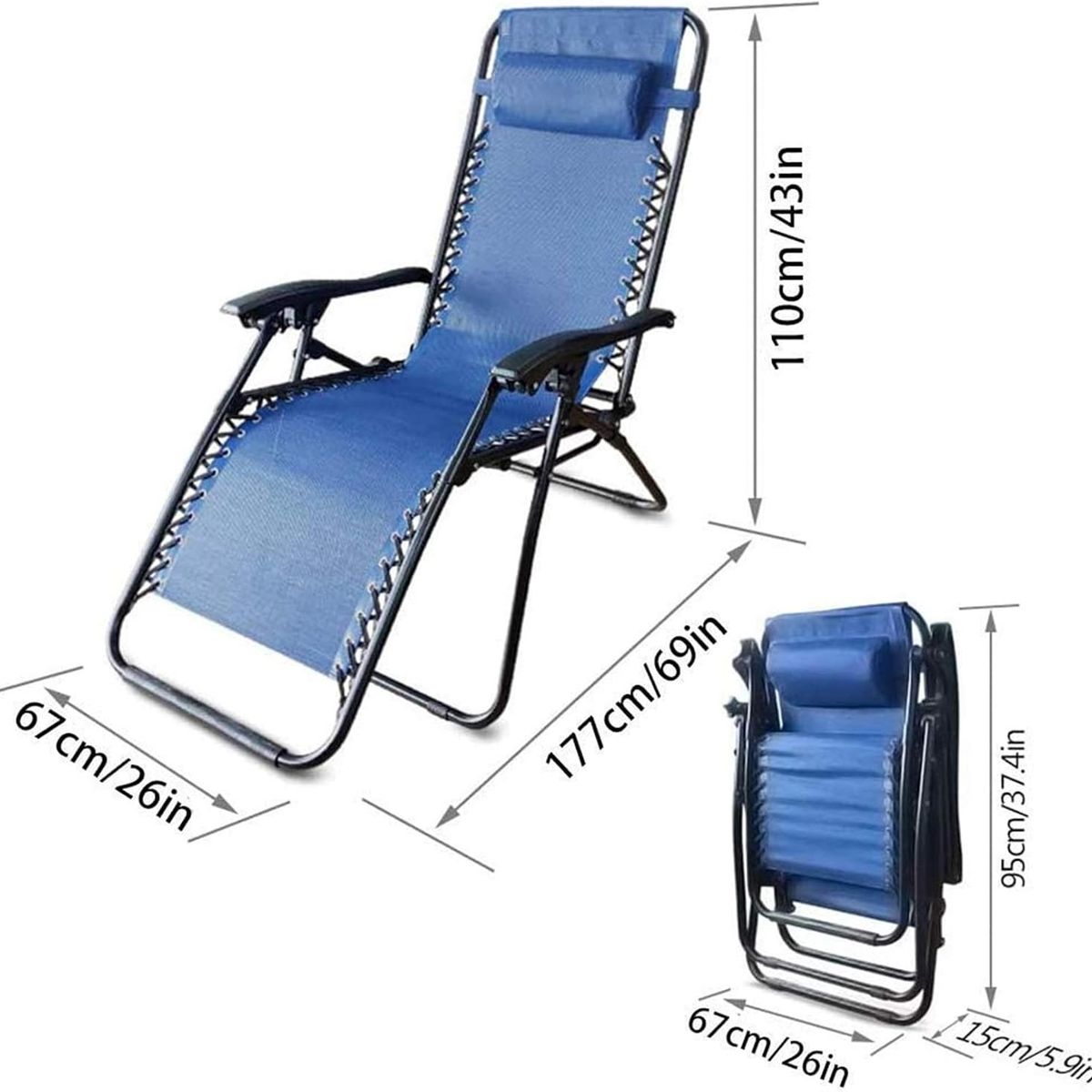 GENERICO - Silla Reposera plegable azul 160x65x110cm pack 2 unidades
