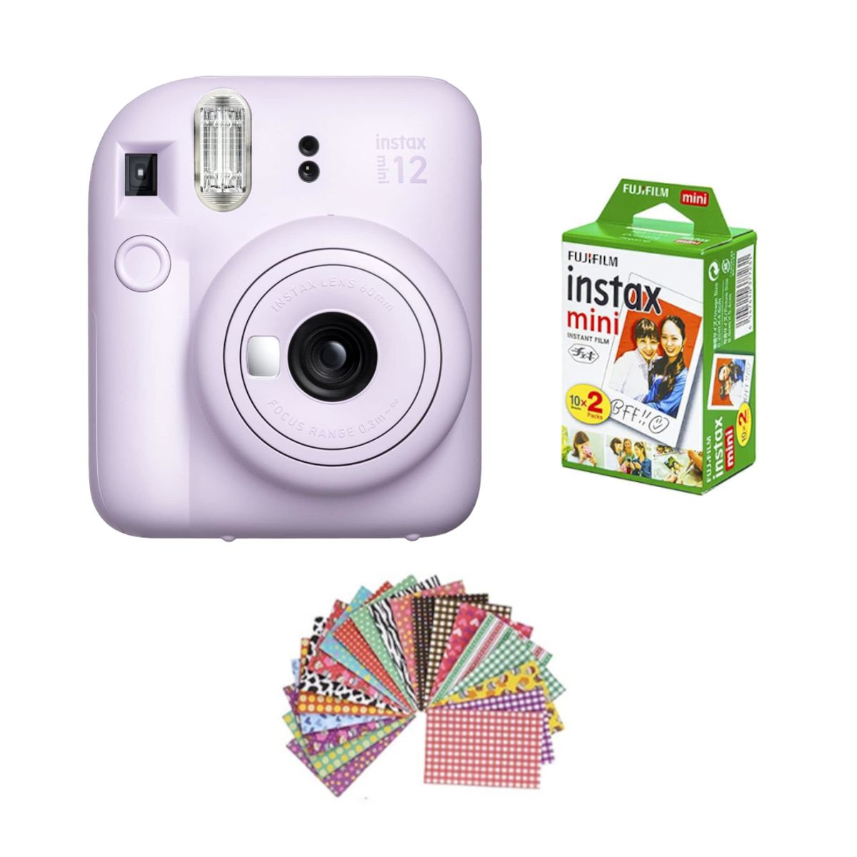 FUJIFILM - SET CÁMARA FUJIFILM INSTAX MINI 12 + 20 PELÍCULAS + MARCOS ADHESIVOS