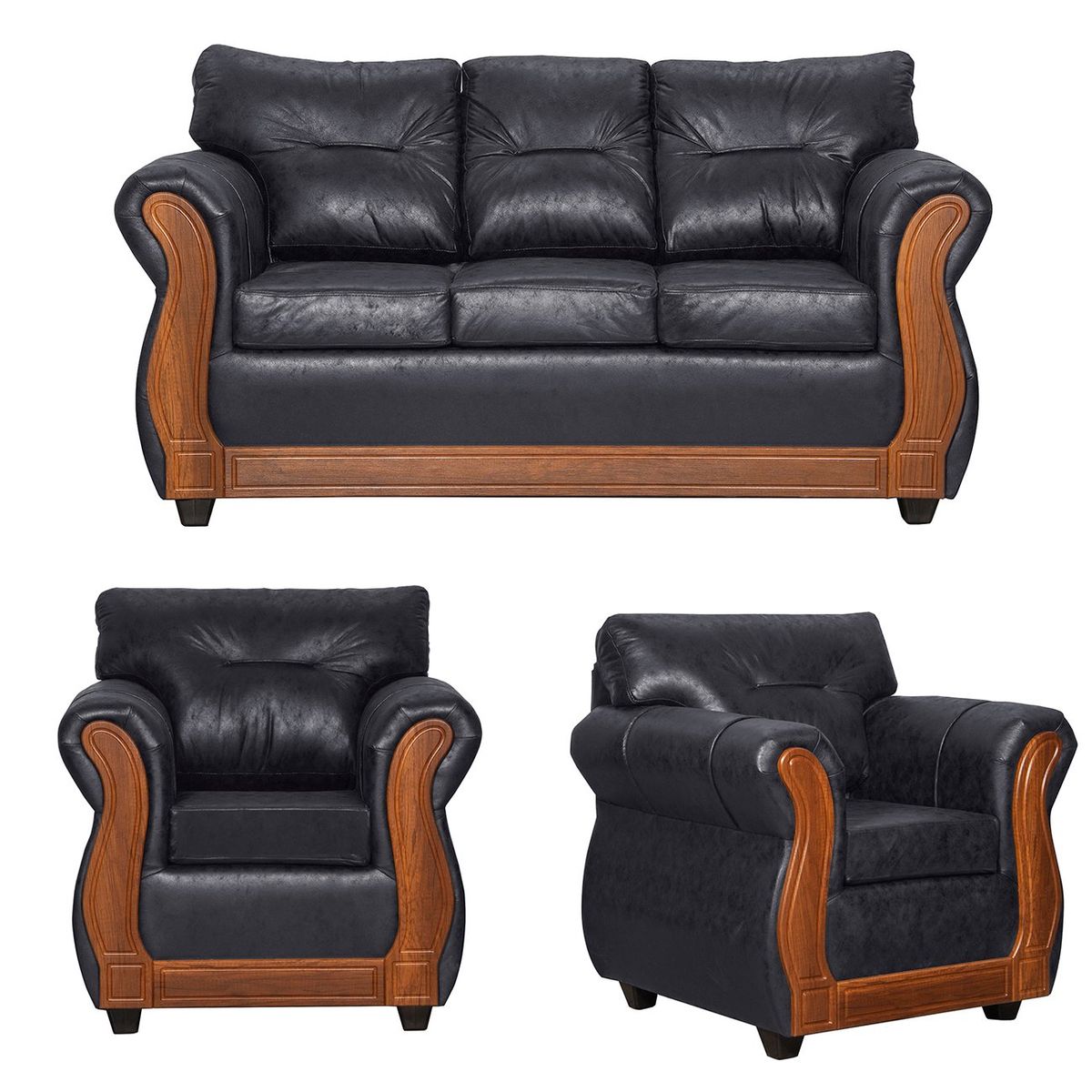 BLACK FACTORY - Juego de Living 3 1 1 Toronto Negro