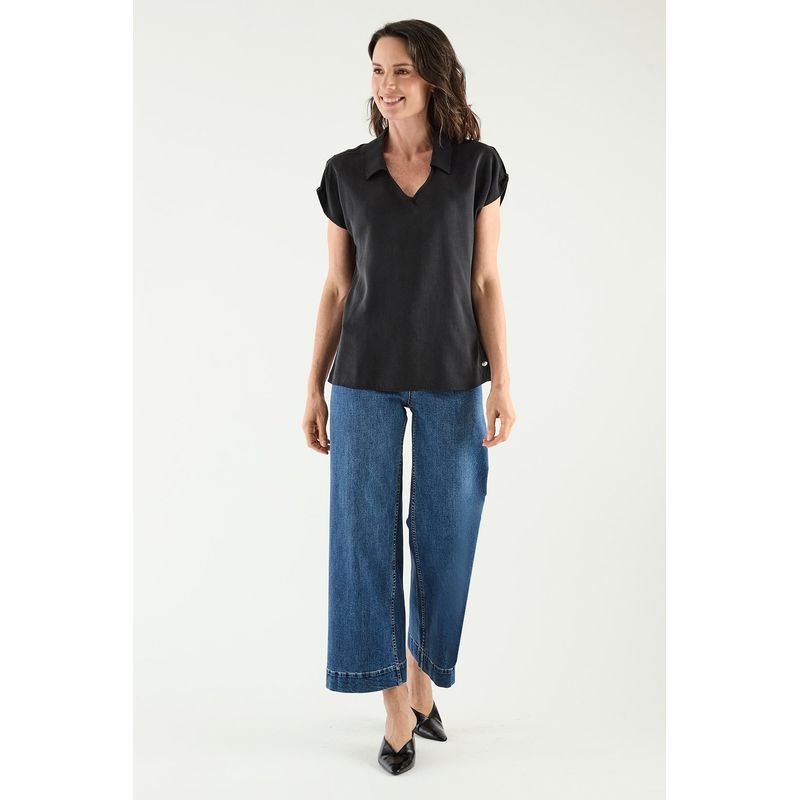 MA GRIFFE - Blusa Manga Corta Negro Mujer Magriffe