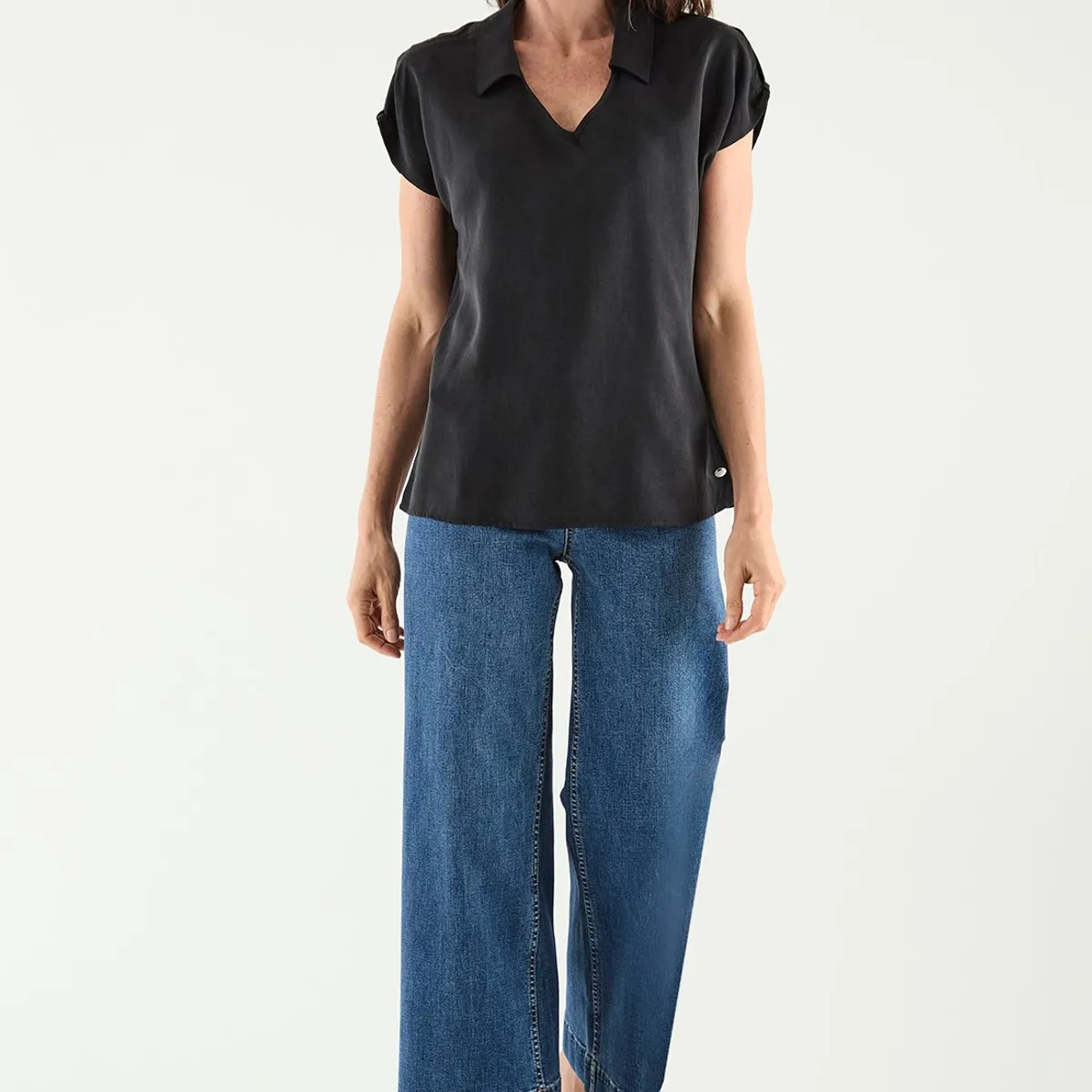 MA GRIFFE - Blusa Manga Corta Negro Mujer Magriffe