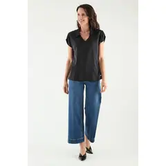 MA GRIFFE - Blusa Manga Corta Negro Mujer Magriffe