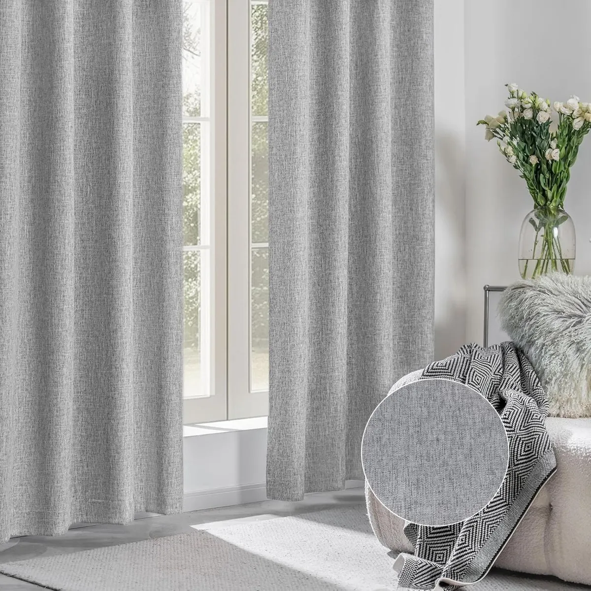 CASATUA - Cortinas Blackout 100% Casatua 2 Paños 140x220 Text Lino - Gris