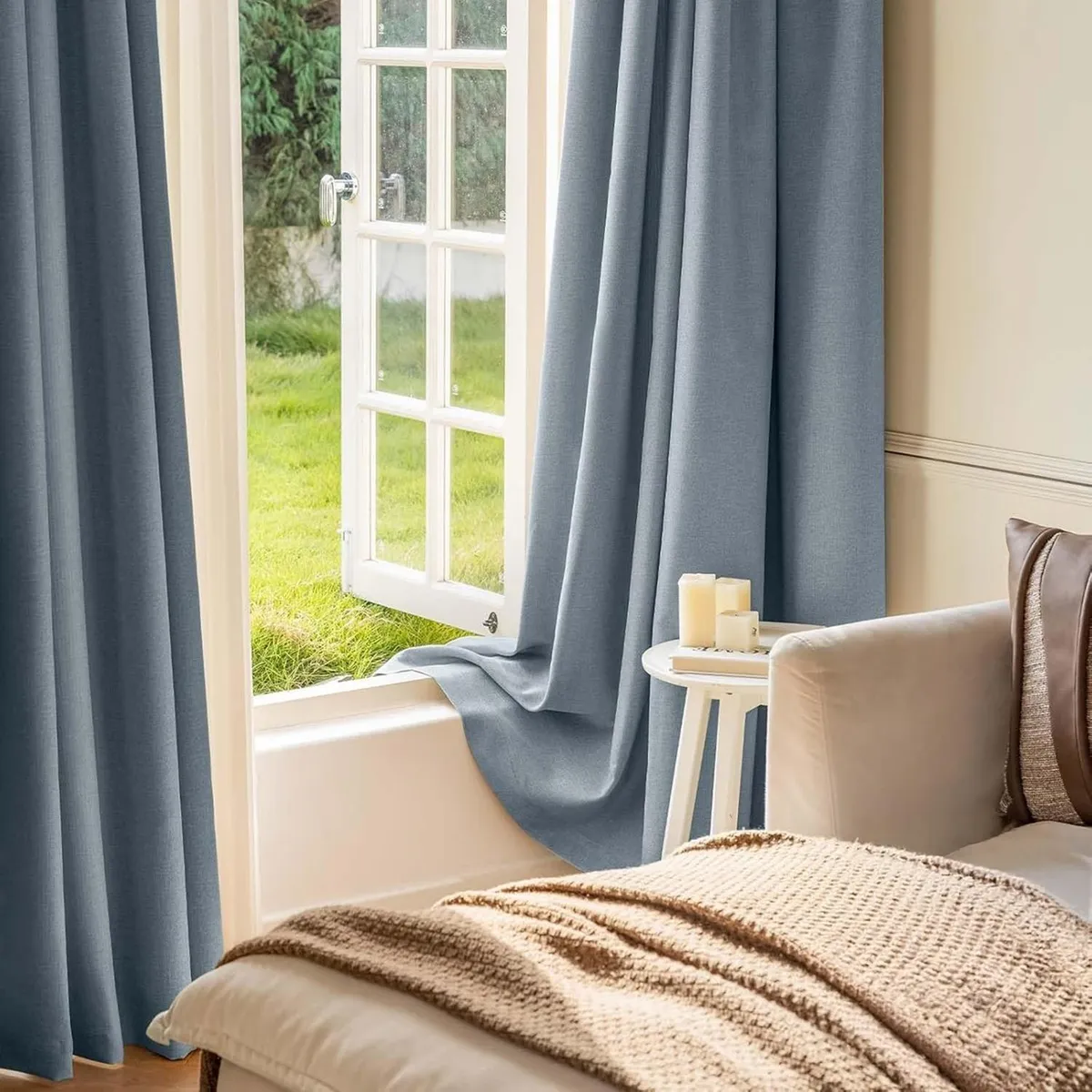 CASATUA - Cortinas Blackout 100% Casatua 2 Paños 140x220 Text Lino - Azul