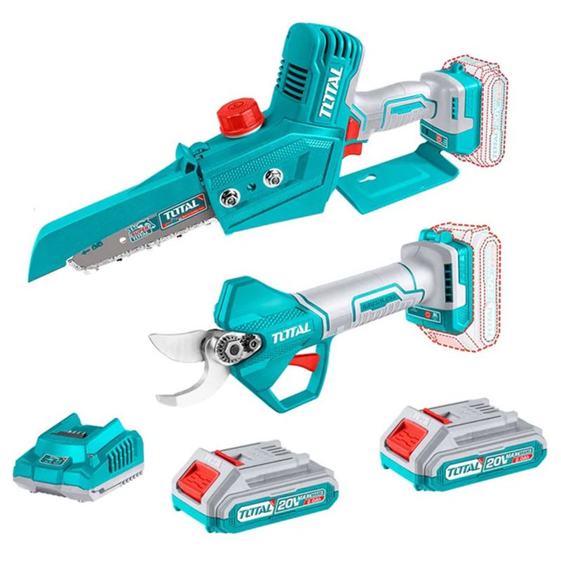 TOTAL TOOLS - Kit Motosierra+ Tijera De Podar Jardin 20v Total Tosli240306