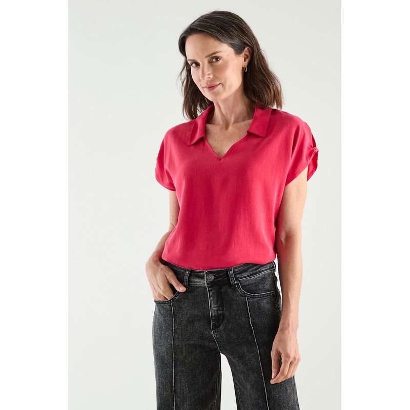 MA GRIFFE - Blusa Manga Corta Fucsia Mujer Magriffe
