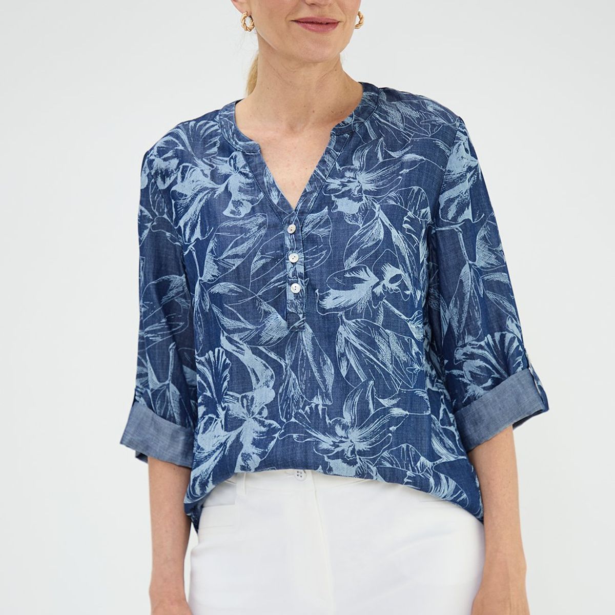 MA GRIFFE - Blusa Manga Larga Azul Marino Mujer Magriffe