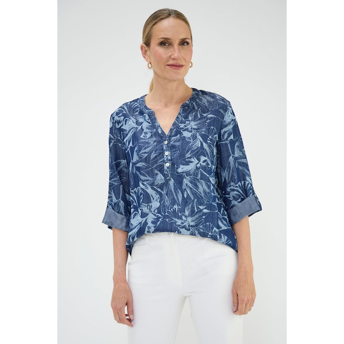 MA GRIFFE - Blusa Manga Larga Azul Marino Mujer Magriffe