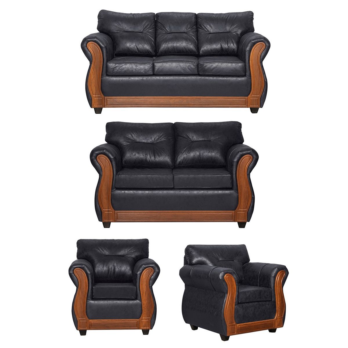 BLACK FACTORY - Juego de Living 3 2 1 1 Toronto Negro.