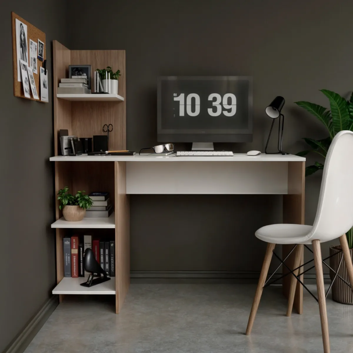 RELAN - Escritorio con Librero Top Living Maple Nórdico Estantes