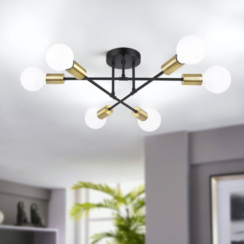 GENERICO - Lampara de techo nordica moderna para sala de estar dorado y negro