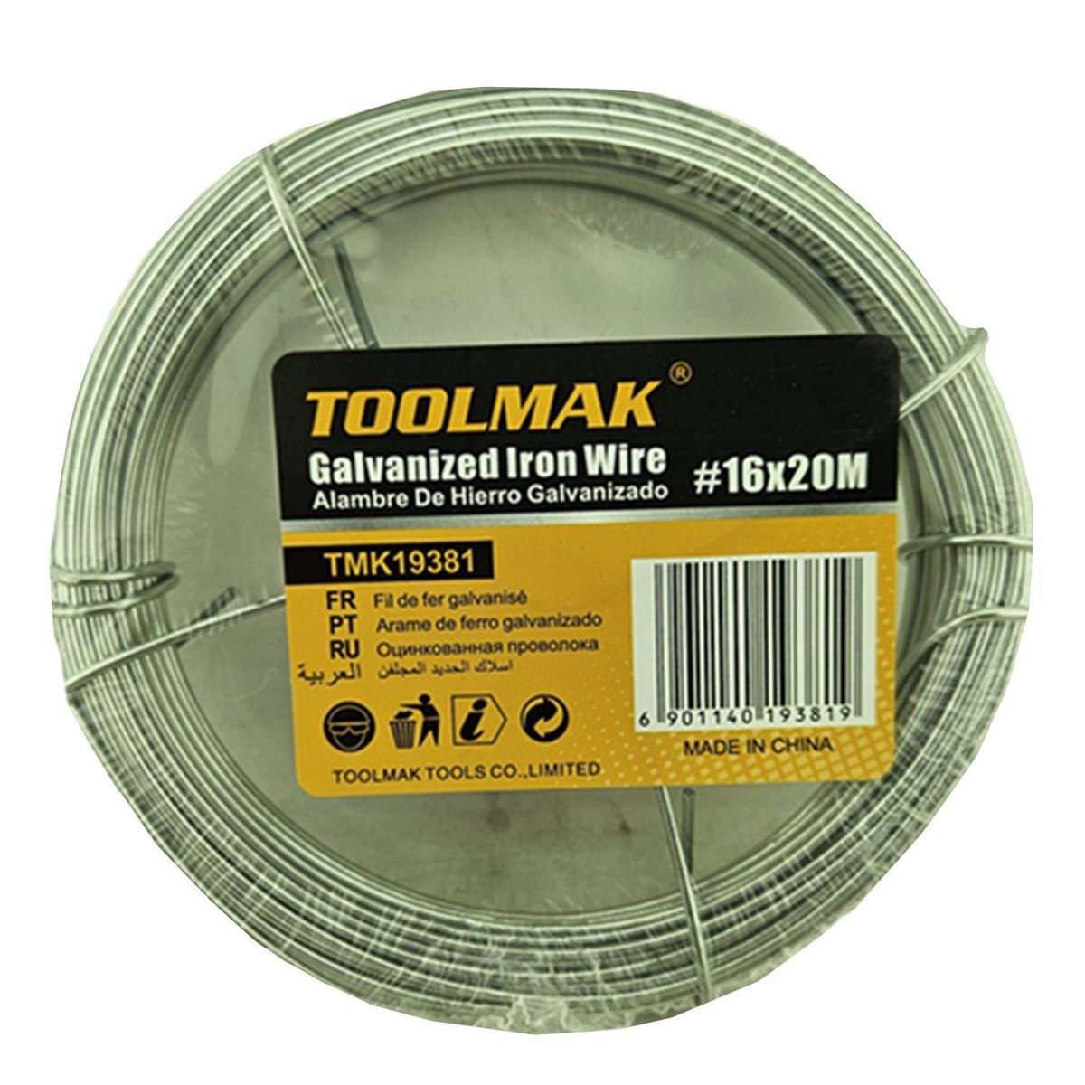 GENERICO - Alambre Galvanizado 16 Rollo 20mts Toolmak