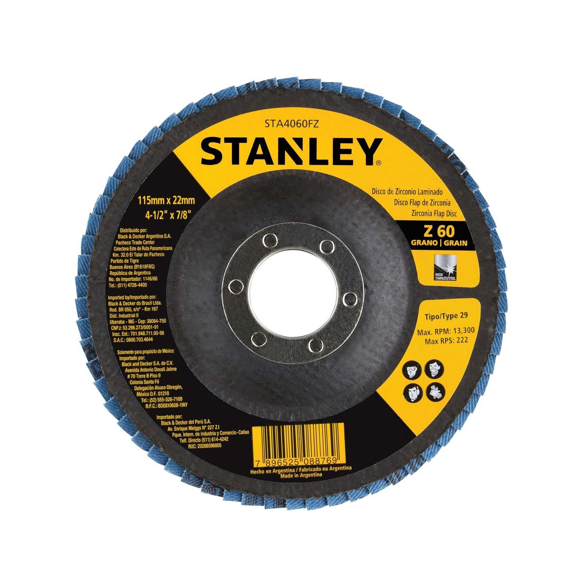 STANLEY - Disco flap de zirconio 4-1/2” grano 60 STANLEY STA4060FZ-BR