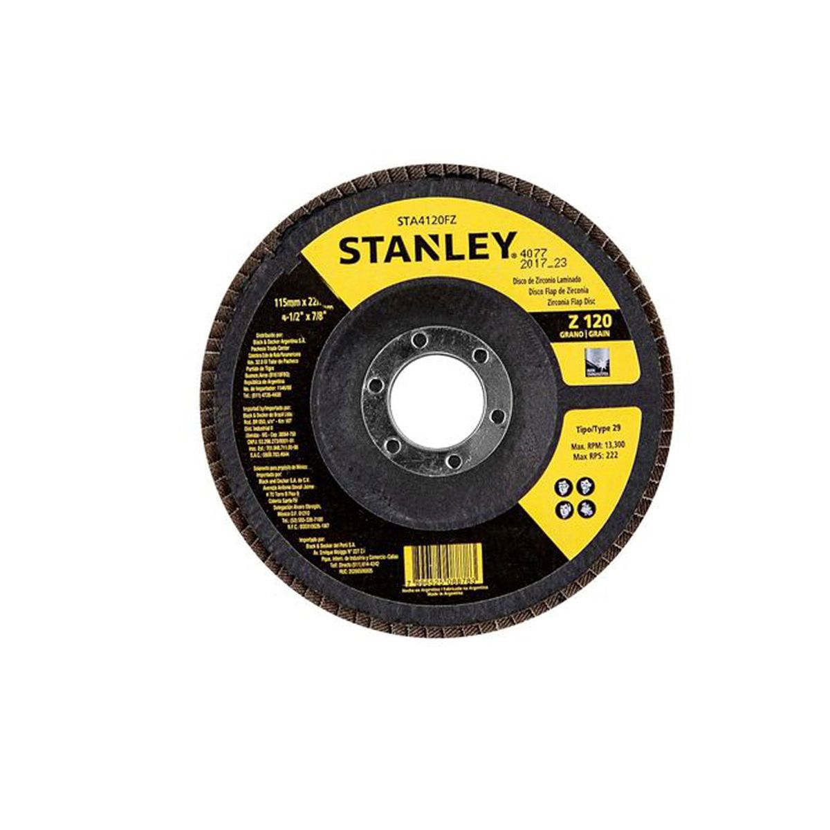 STANLEY - Disco flap de zirconio 4-1/2” grano 120 STANLEY STA4120FZ-BR