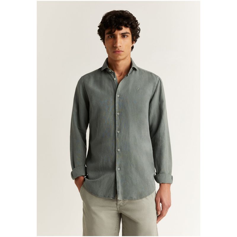 SCALPERS - Camisa Lino Calavera Dark Khaki