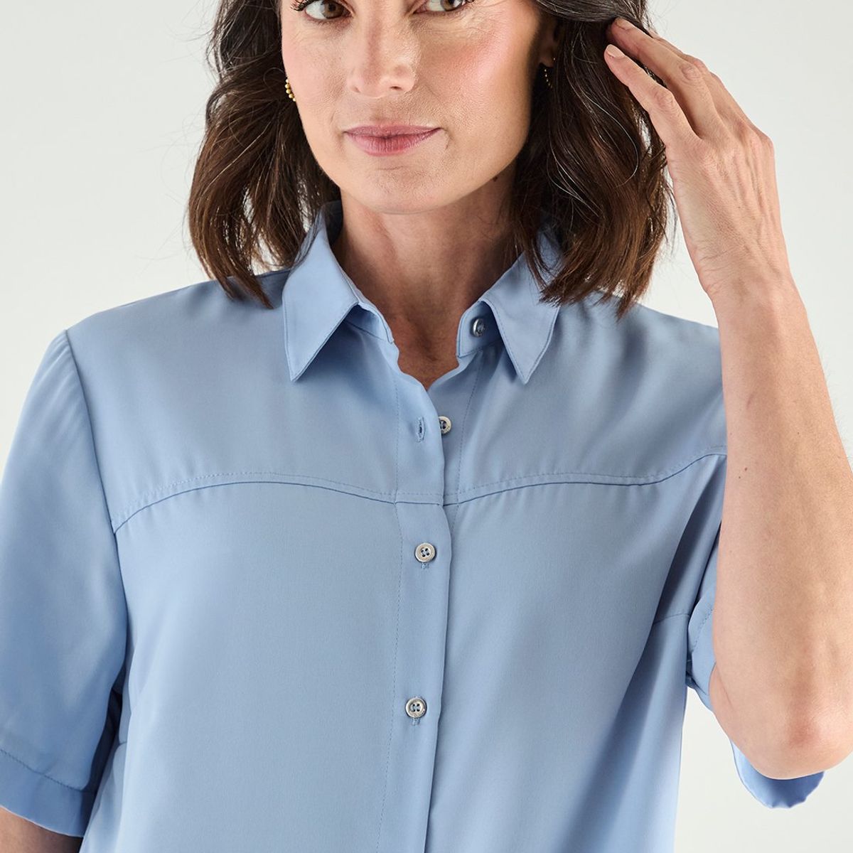 MA GRIFFE - Blusa Manga Corta Celeste Mujer Magriffe