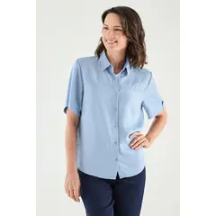MA GRIFFE - Blusa Camisera Manga Corta Celeste Magriffe