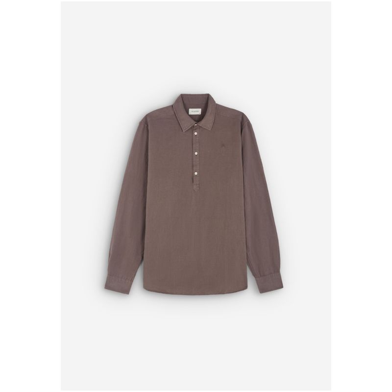 SCALPERS - Linen Blend Polera Shirt Burgundy