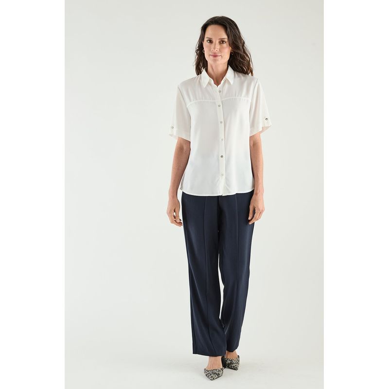MA GRIFFE - Blusa Manga Corta Crudo Mujer Magriffe