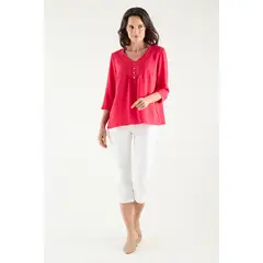 MA GRIFFE - Blusa Escote En V Con Botones fucsia Magriffe