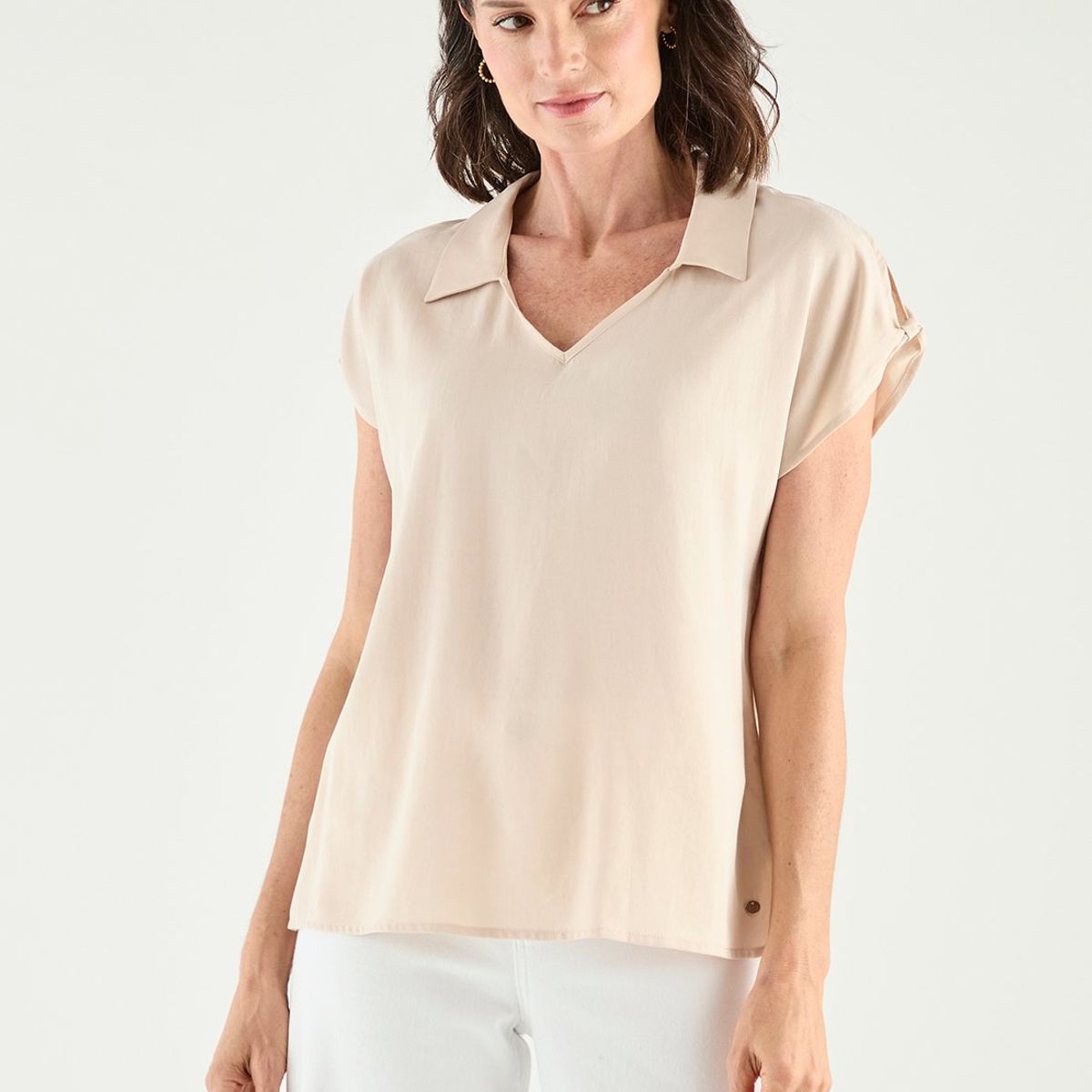 MA GRIFFE - Blusa Manga Corta Beige Mujer Magriffe