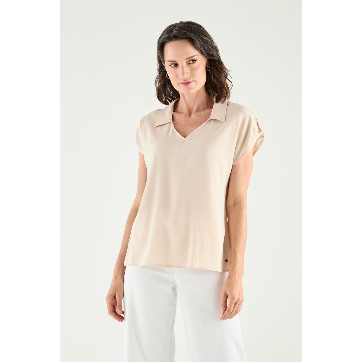 MA GRIFFE - Blusa Manga Corta Beige Mujer Magriffe