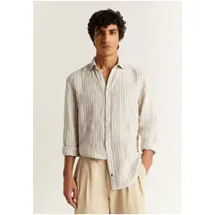 SCALPERS - Camisa Lino Rayas Taupe Stripes