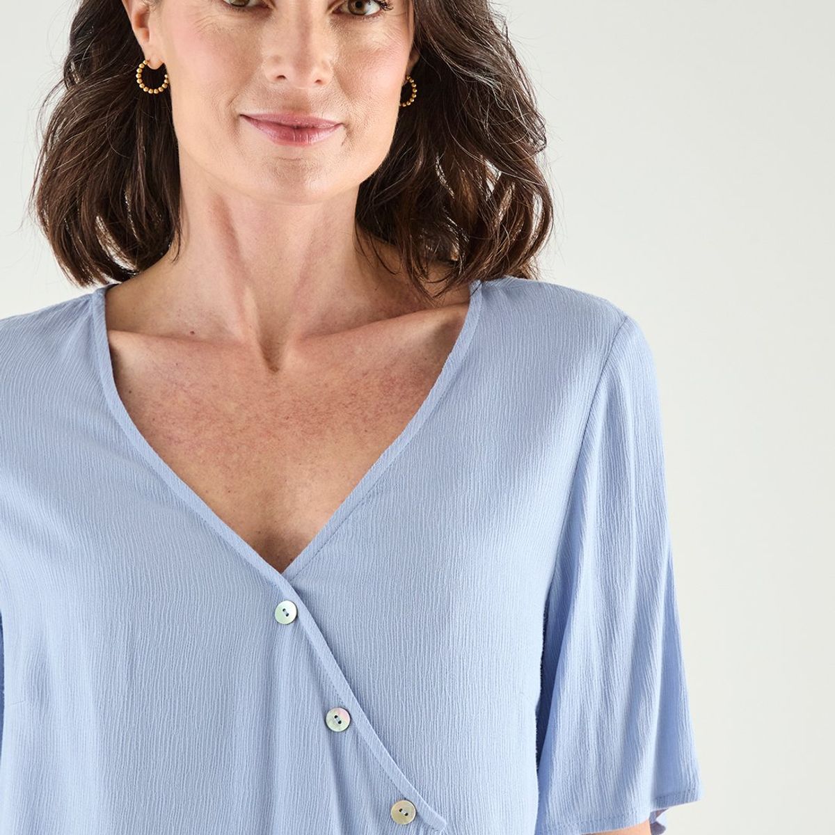 MA GRIFFE - Blusa Manga Corta Celeste Mujer Magriffe