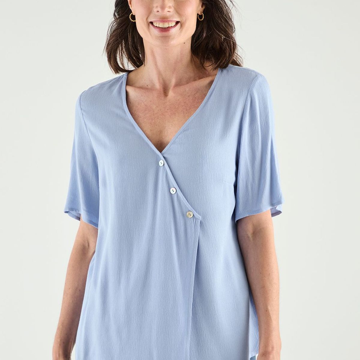 MA GRIFFE - Blusa Manga Corta Celeste Mujer Magriffe