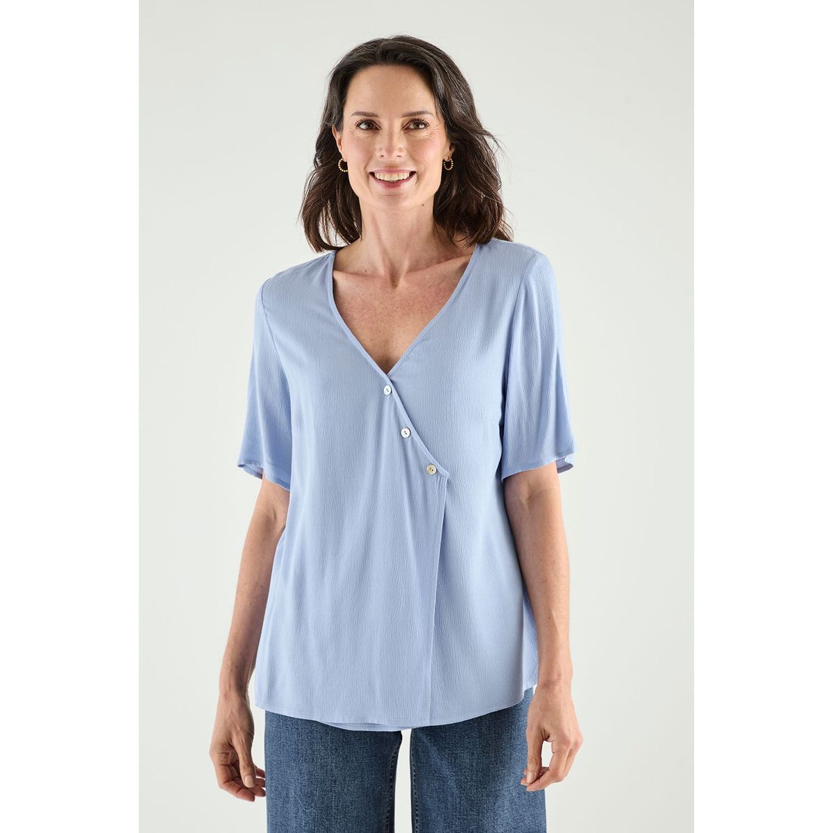 MA GRIFFE - Blusa Manga Corta Celeste Mujer Magriffe