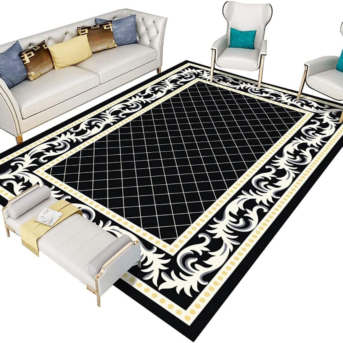 ALFOMBRA ANTIDESLIZANTE CON DISEÑO CUADROS NEGROS 180X200CM, marca GENERICO - Foto 2