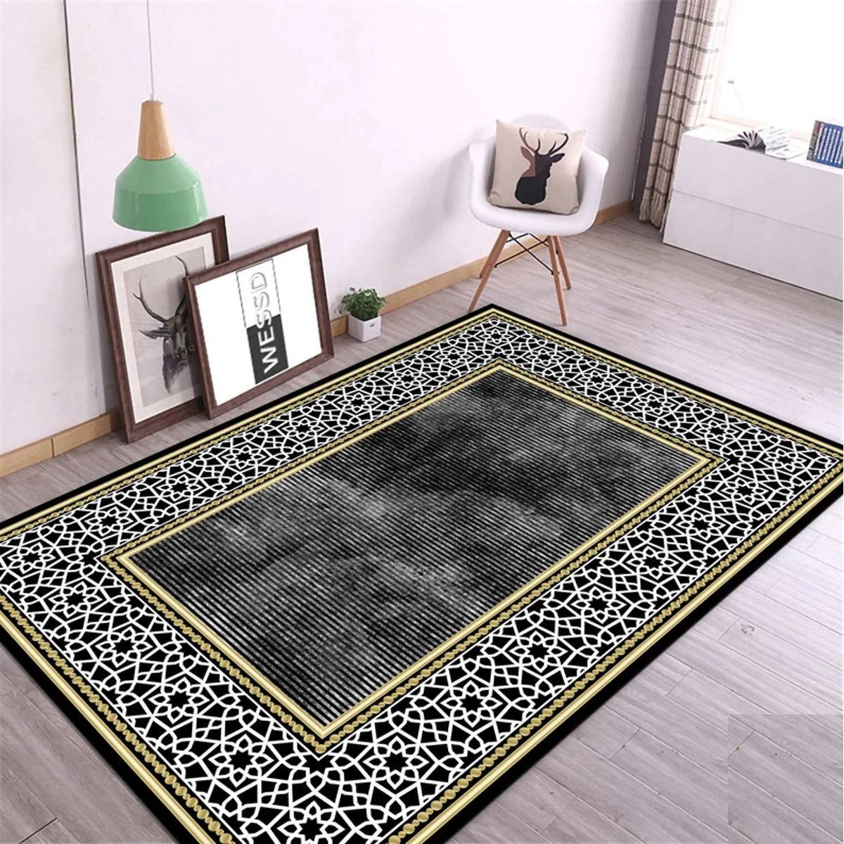 GENERICO - ALFOMBRA ANTIDESLIZANTE CON DISEÑO CUADRO DE LINA BLANCAS 180X200CM