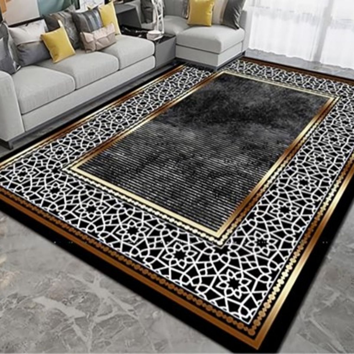 GENERICO - ALFOMBRA ANTIDESLIZANTE CON DISEÑO CUADRO DE LINA BLANCAS 180X200CM