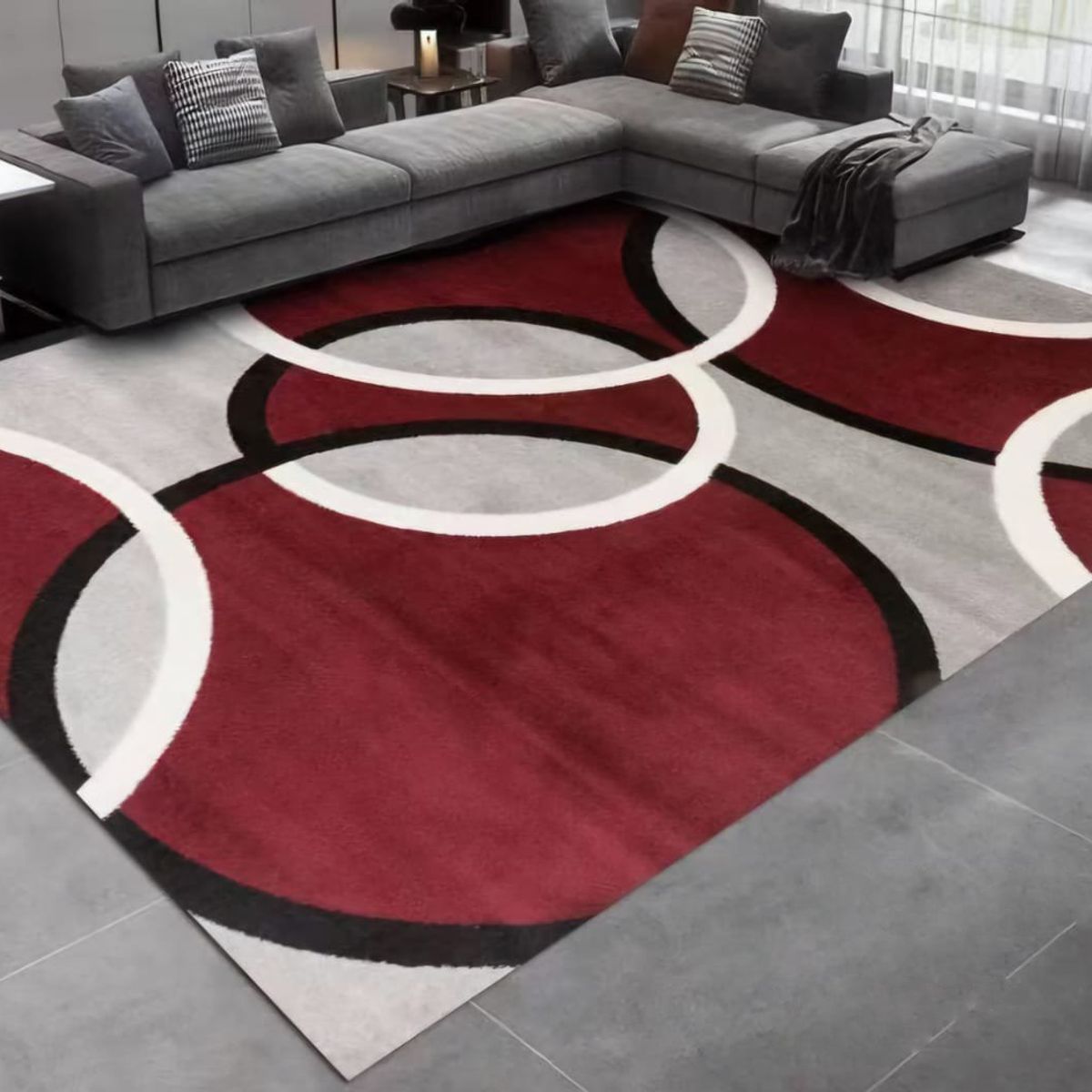 ALFOMBRA ANTIDESLIZANTE CON DISEÑO CIRCULOS GRIS BURDEO 180X200CM, marca GENERICO - Foto Principal