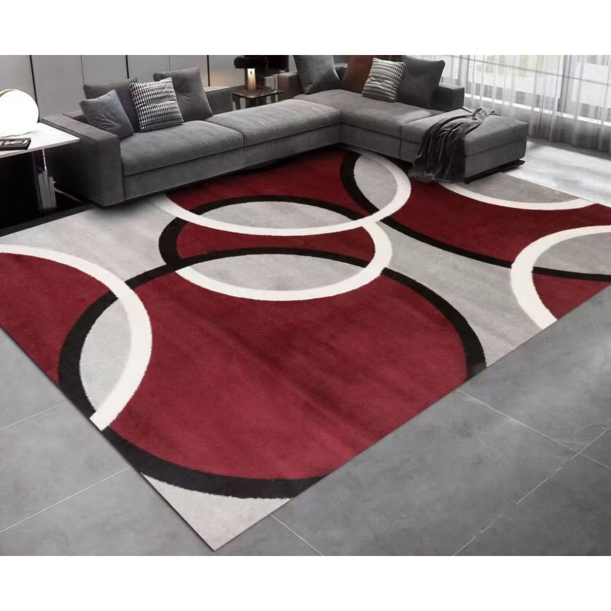 ALFOMBRA ANTIDESLIZANTE CON DISEÑO CIRCULOS GRIS BURDEO 180X200CM, marca GENERICO - Foto Principal