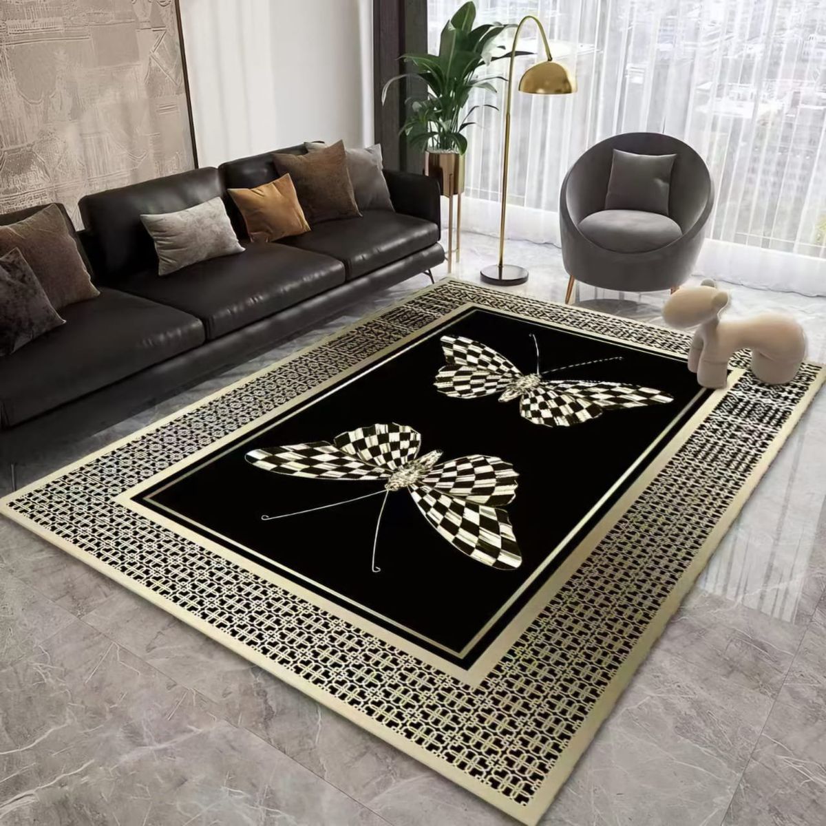 GENERICO - ALFOMBRA ANTIDESLIZANTE CON DISEÑO DOS MARIPOSAS  180X200CM