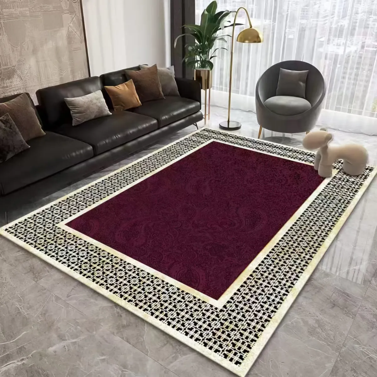 GENERICO - ALFOMBRA ANTIDESLIZANTE CON DISEÑO RECTANGULOS VIOLETAS 180X200CM