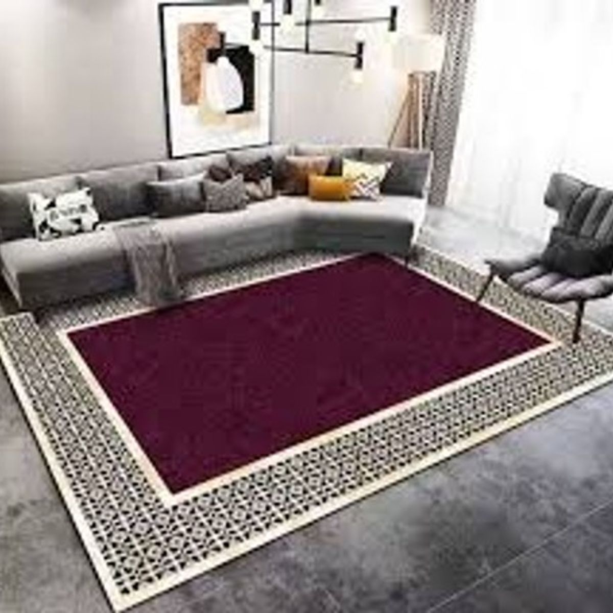 GENERICO - ALFOMBRA ANTIDESLIZANTE CON DISEÑO RECTANGULOS VIOLETAS 180X200CM
