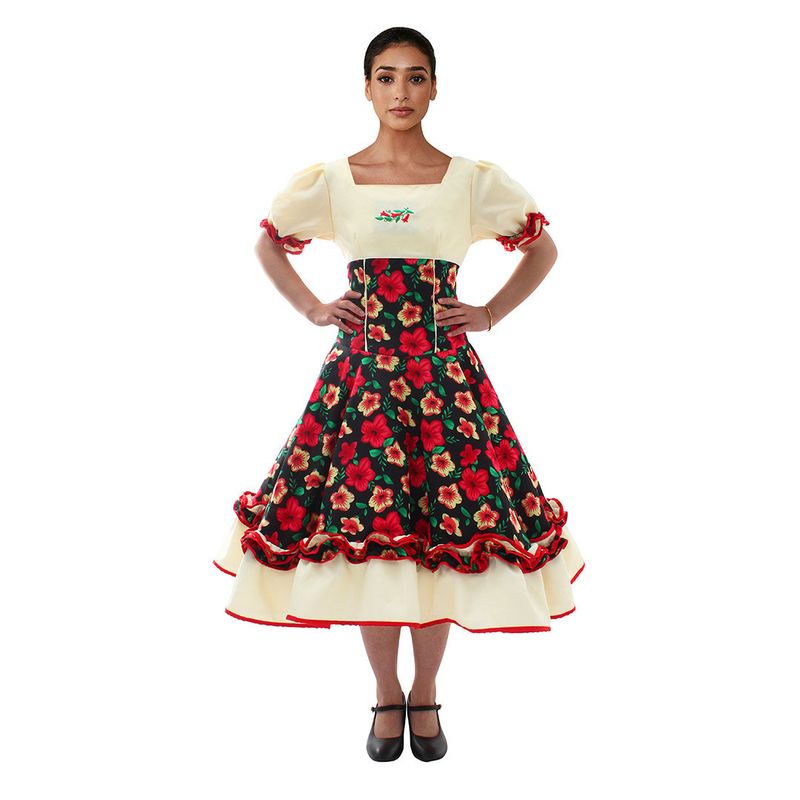 GENERICO - VESTIDO COMP HUASA CHINITA FLOREADO NEGRO/BLANCO S